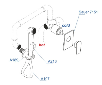 A71097 Встраиваемый комплект для биде со шлангом 150 см Wasserkraft