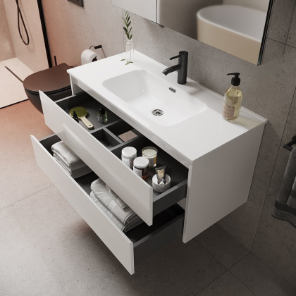 Тумба подвесная SANCOS Libra 990х450х500, c двумя ящиками оснащенными доводчиками, белый глянец , арт. LB100W Тумба подвесная SANCOS Libra 990х450х500, c двумя ящиками оснащенными доводчиками, белый глянец , арт. LB100W
