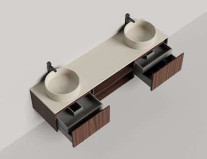 Подвесная тумба Domino 2000, шпон, для двух раковин, гладкий фасад