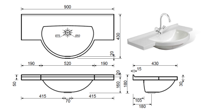 Раковина "Kuba silk" 900х430