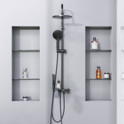 977770300 Jupiter, ДС с ванно-душевым смесителем-полкой и гиг.душем, Черный