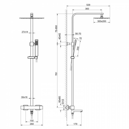 Душевая стойка Timo Tetra-Thermo SX-0169/18 с термостатом, черное золото