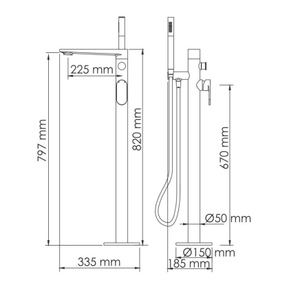 Elbe 7421 Смеситель напольный для ванны Wasserkraft Elbe 7421 Смеситель напольный для ванны Wasserkraft