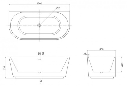 Акриловая ванна BELBAGNO BB108-170-80 Акриловая ванна BELBAGNO BB108-170-80
