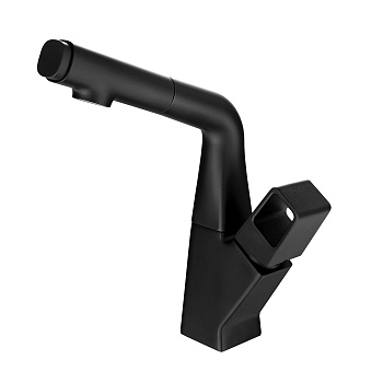 Смеситель для кухни/раковины, с вытяжным изливом, высота излива 17~26 см, длина 14 см, латунь/чёрный