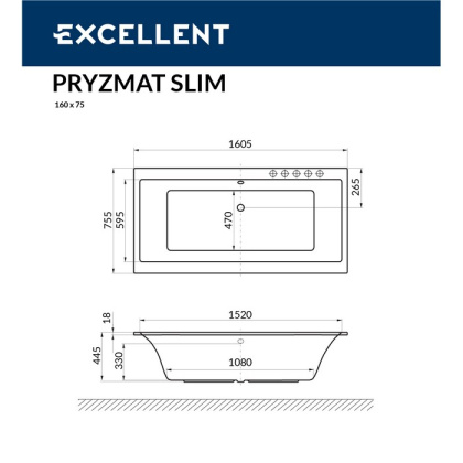 Ванна EXCELLENT Pryzmat Slim 160x75 "ULTRA" (золото) Ванна EXCELLENT Pryzmat Slim 160x75 "ULTRA" (золото)