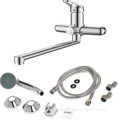 OneLife P11-218cr полимерный смеситель для ванны/душа с длинным изливом с душевым набором, хром OneLife P11-218cr полимерный смеситель для ванны/душа с длинным изливом с душевым набором, хром