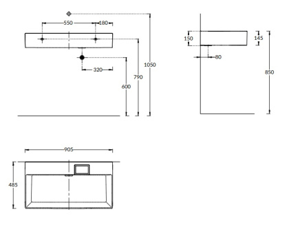 Раковина LOGICA мебельная\подвесная без отверстий 90, белая глянцевая