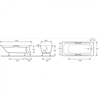 Чугунная ванна Jacob Delafon Diapason 170x75 без ручек, шт Чугунная ванна Jacob Delafon Diapason 170x75 без ручек, шт