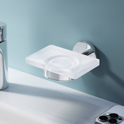 Стеклянная мыльница X-Joy с настенным держателем, 5,3х11х11,2 см, хром, A85A34200