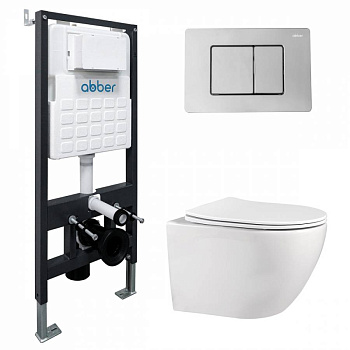 Комплект подвесной унитаз ABBER Bequem AC1100 белый с инсталляцией AC0105 и кнопкой AC0120 хром Комплект подвесной унитаз ABBER Bequem AC1100 белый с инсталляцией AC0105 и кнопкой AC0120 хром