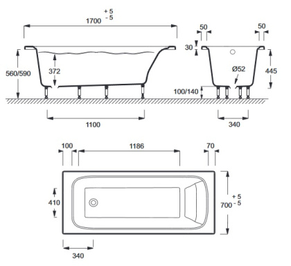 Акриловая ванна Jacob Delafon Elite 170x70 E6D030RU-00, шт