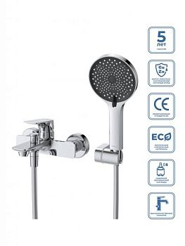 MARINO Смеситель для ванны и душа в комплекте с ручным душем, шлангом и держателем, хром MARINO-VASM-CRM