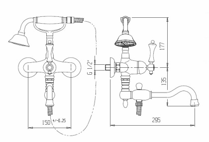 Aртикул:MARGOT-VDFM2-02-Bi Смеситель для ванны с ручным душем и поворотным изливом Исполнение: Бронза, Ручки: Белая  Aртикул:MARGOT-VDFM2-02-Bi Смеситель для ванны с ручным душем и поворотным изливом Исполнение: Бронза, Ручки: Белая