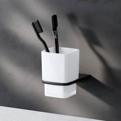 Стеклянный стакан Inspire V2.0 с настенным держателем, 10х7,5х10 см, черный, A50A34322