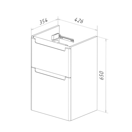 Тумба Lemark BUNO 45см под 1 раковину, подвесная/напольная, 2 ящика, цвет корпуса, фасада: Белый глянец