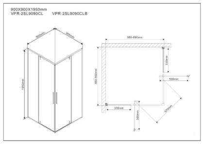 Душевой уголок Slim VPR-2SL9090CL, 900*900, хром, стекло прозрачное Душевой уголок Slim VPR-2SL9090CL, 900*900, хром, стекло прозрачное