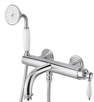 APHRODITE-VDM-03/24-Bi Смеситель для ванны и душа однорычажный в комплекте с ручным душем, исполнение золото 24 карат, ручки белые APHRODITE-VDM-03/24-Bi Смеситель для ванны и душа однорычажный в комплекте с ручным душем, исполнение золото 24 карат, ручки белые