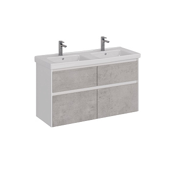 Тумба Lemark COMBI 125см под 2 раковины, подвесная/напольная,4 ящика, цвет фасада: Бетон, цвет корпуса: Белый глянец Тумба Lemark COMBI 125см под 2 раковины, подвесная/напольная,4 ящика, цвет фасада: Бетон, цвет корпуса: Белый глянец