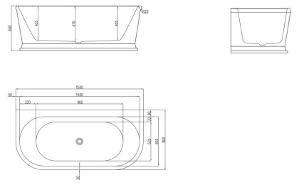 Акриловая ванна BELBAGNO BB408-1500-800