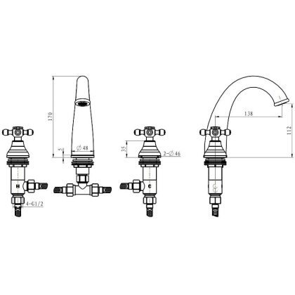 Смеситель для раковины на 3 отверстия_Комплект