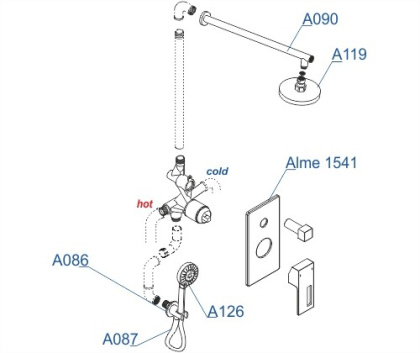 A16590 Встраиваемый комплект для душа с верхней душевой насадкой и лейкой Wasserkraft