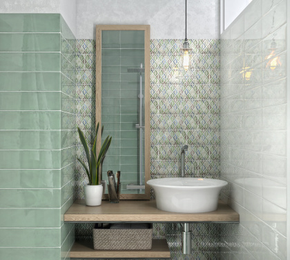 Плитка настенная 9017 Монпарнас зеленый (8,5см*28,5см*8,5мм) (44шт/1,07м2), м2