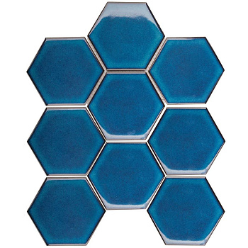 Керамическая мозаика Hexagon big Deep Blue Glossy 95x110, Geometry
