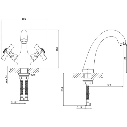 Agger Retro-X A1702188 Двухзахватный смеситель для раковины, цвет бронза