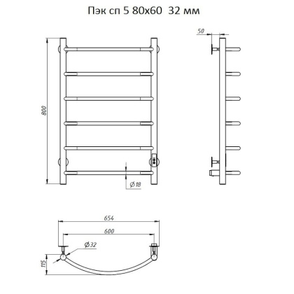 Полотенцесушитель Пэк сп 5 80х60 32 мм