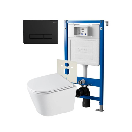 Сет: Система инсталляции Point Элемент для подвесного унитаза PN45120 + Клавиша смыва для инсталляции Point Меркурий, черная матовая, PN44831BM + Унитаз подвесной Point Венера безободковый, белый, сиденье дюропласт микролифт быстросъемное PN41071