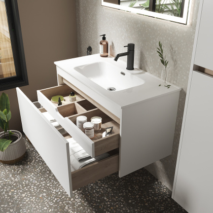 Тумба подвесная SANCOS Smart 890х450х500, c двумя ящиками оснащенными доводчиками, белый глянец , арт. SM90W Тумба подвесная SANCOS Smart 890х450х500, c двумя ящиками оснащенными доводчиками, белый глянец , арт. SM90W