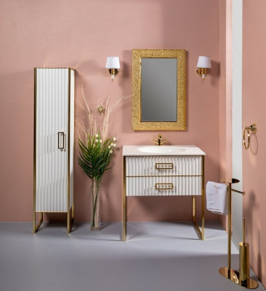 Тумба MONACO 80см h84см белая глянец + золото под раковину моноблок 866-080-WG Boheme